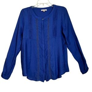 Skies Are Blue Blue Long Sleeve Blouse Top With‎ Crochet Detail Size M (3079)
